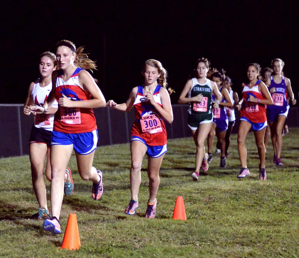 Senior Rebekah Priddy, freshman Babo Fagerberg, and junior Rachel Martinez run in the Chaparral Invitational on Oct. 11. The Lady Chaps finished second in the meet.