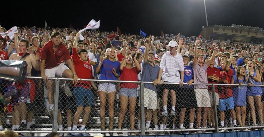 Students celebrate the end of an intense game against Southlake Carroll on August 18, the Chaps won 20-14.