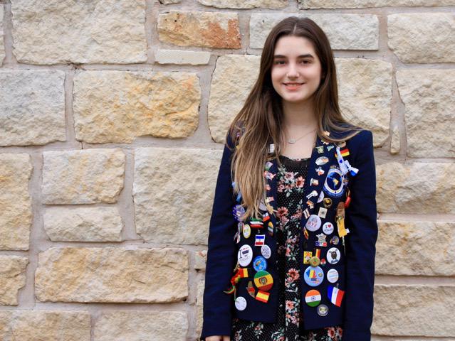 Exchange student junior Maria Bueno wears her Rotary blazer.