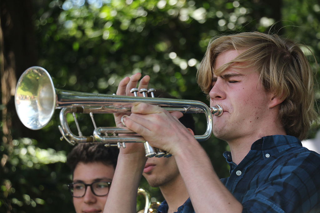 Senior Liam Lord hits a high note on his trumpet while playing Weatherlys original Seastone Palace.