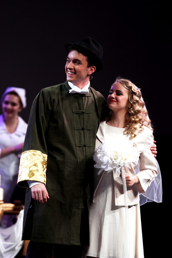 Senior Austin Davis and Julia Flowers perform in the dress rehearsal of Westlake Choirs musical, Anything Goes.