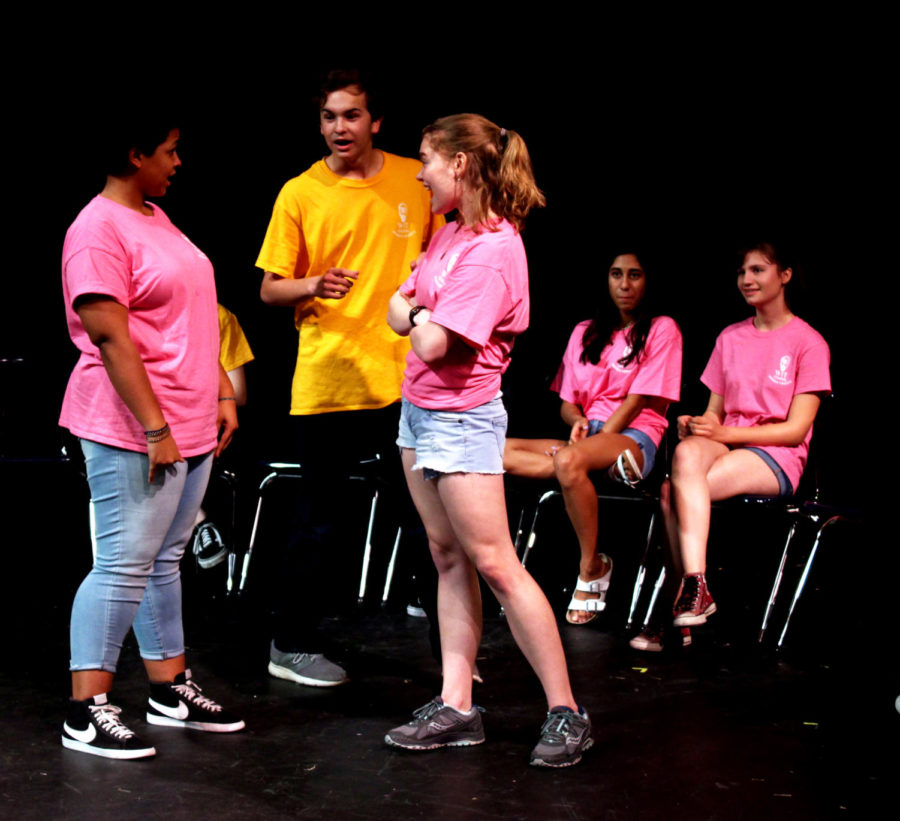 Sophomores Jemima Abalogu, Justin Mays, and Senior Katrina Gaedcke act during the April 6th Westlake Improve Troupe performance. The show was held at the Black Box theatre and wrapped up the groups performances for the year.