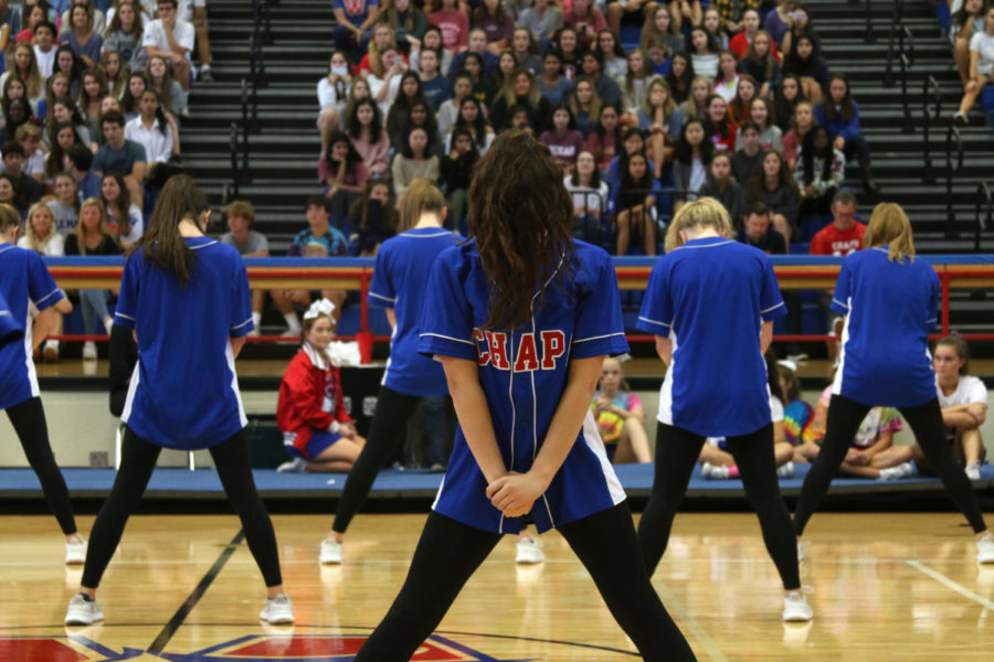 Hyline begins its performance at the pep rally before the Lake Travis game Oct 12.