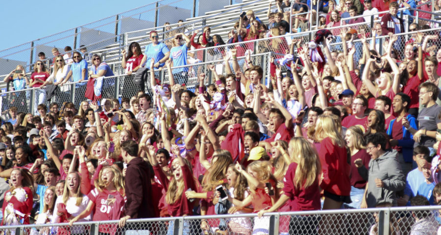 Senion section gets rowdy during the spirit stick competition amongst the grades at the October 18 Homecoming pep rally
