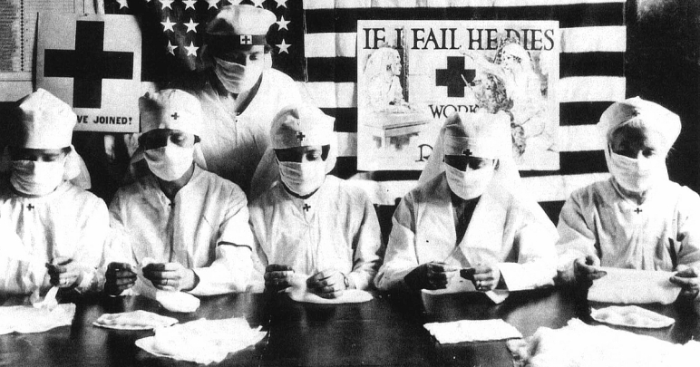 Red Cross volunteers in the United States fighting against global pandemic in 1918.