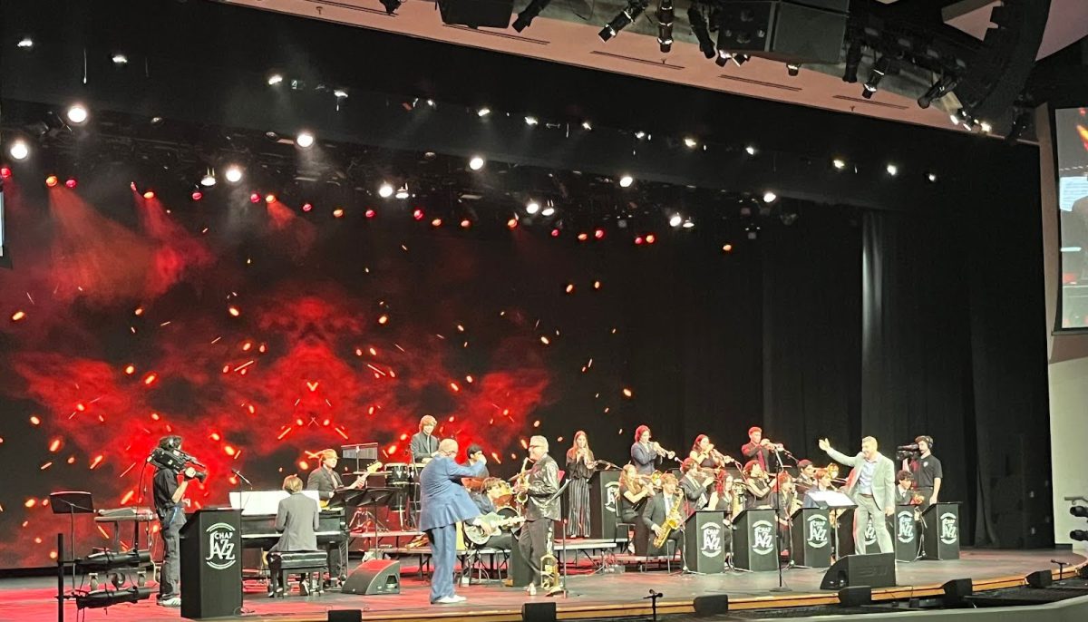 Jazz ensemble plays “Mambo Hot” in the Chapland ‘24 Jazz Festival in the PAC Friday, May 3. Long-time music teacher Joe Morales and guest artist Tom Browne also soloed on this piece.