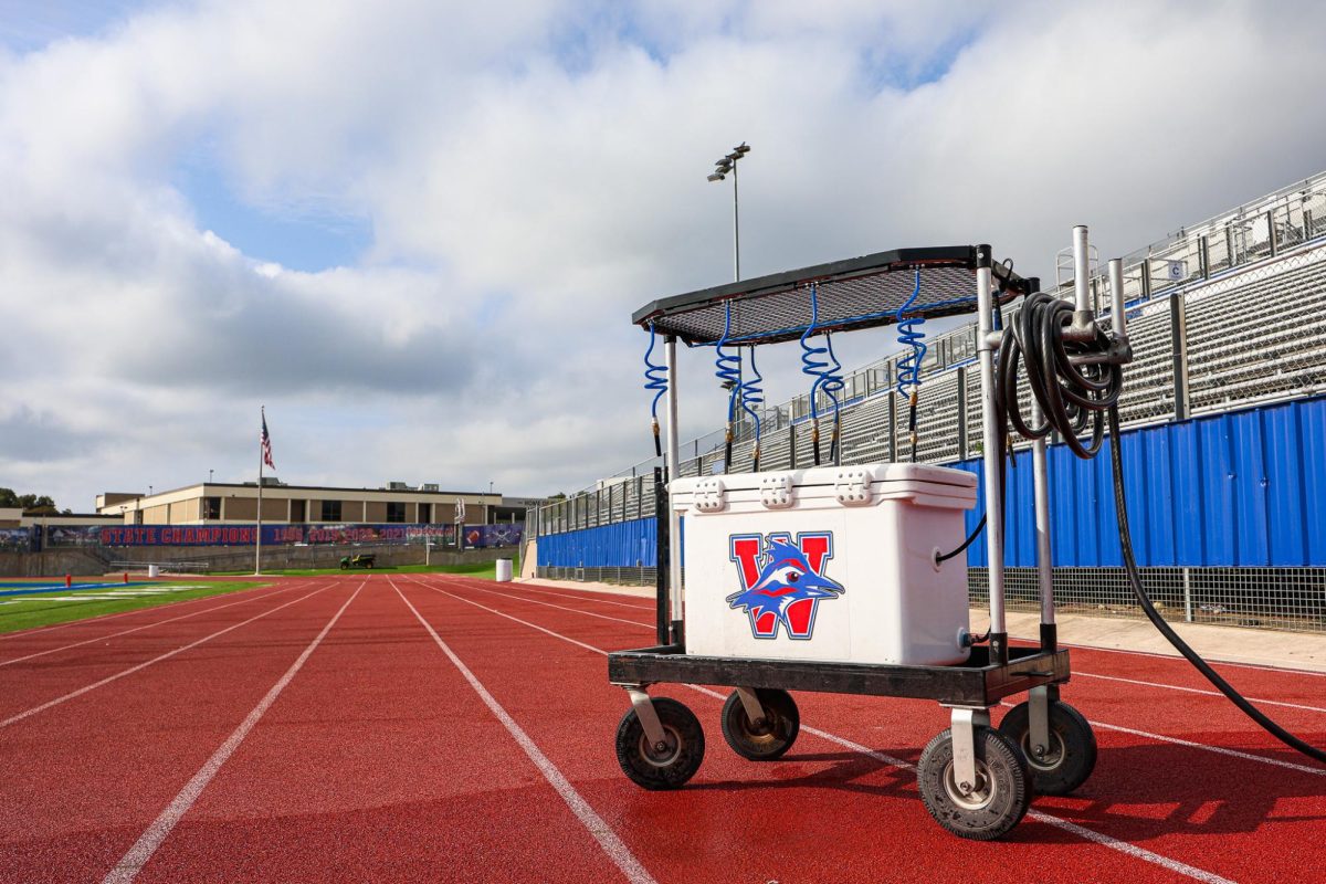 A Westlake Sports Medicine water cow sits on the sideline at Chaparral Stadium Oct. 23. 