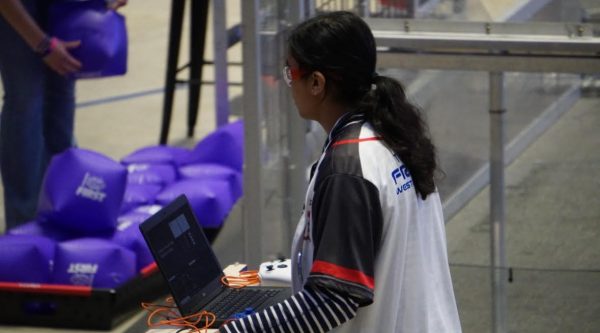 Sarika Hegde in her freshman year at a robotics competition part of FRC 2869 March 4, 2023. Hedge is now a member of FRC 2468 and works to involve younger girls to become more involved in programming and computer science.