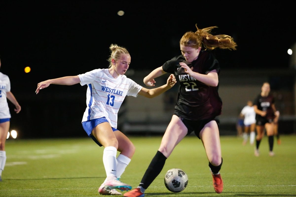 Sophomore Emma Terrell steals the ball from an Austin High player on Feb. 24, 2026. The Chaps beat Austin High 1-0. 