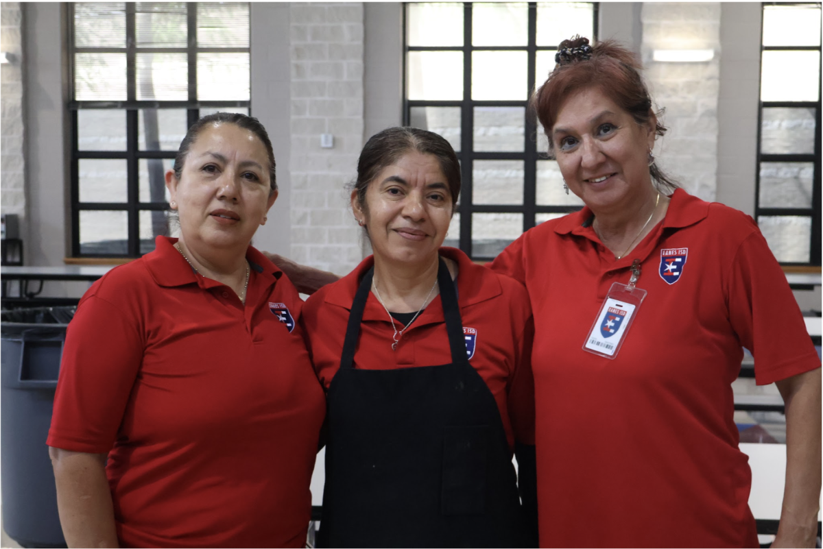 Maria Gonzales (right), Eva Castillo (middle) and Coby Martinez (left) standing in the NGC Cafeteria.
